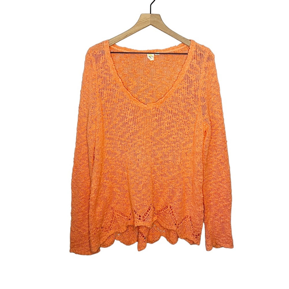 Anthropologie Little Yellow Bird Open Knit Sweater in Pink/Orange L
